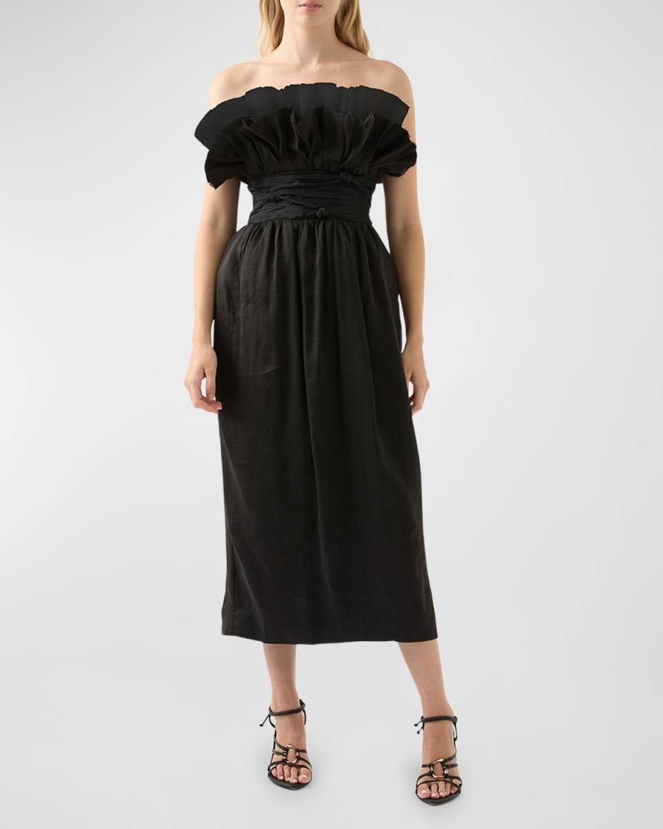 Whisper Knotted-Waist Strapless Midi Dress